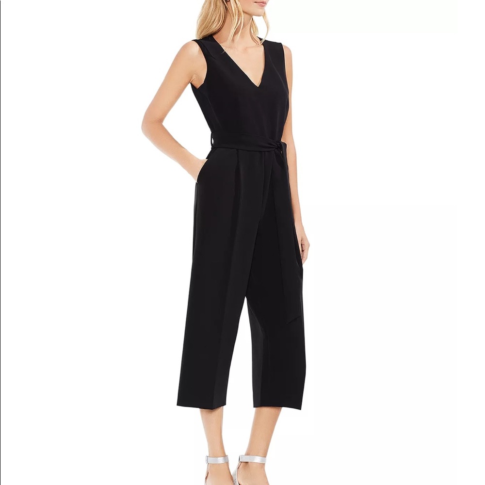 Vince Camuto Cropped Wide-Leg Jumpsuit- Black- Size 0